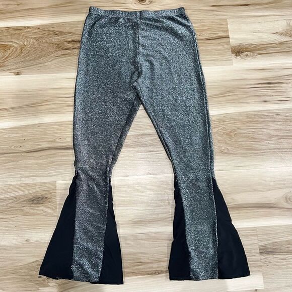 Urban Outfitters Silver and Black Glitter Flare Pants Women’s Medium - Picture 1 of 5